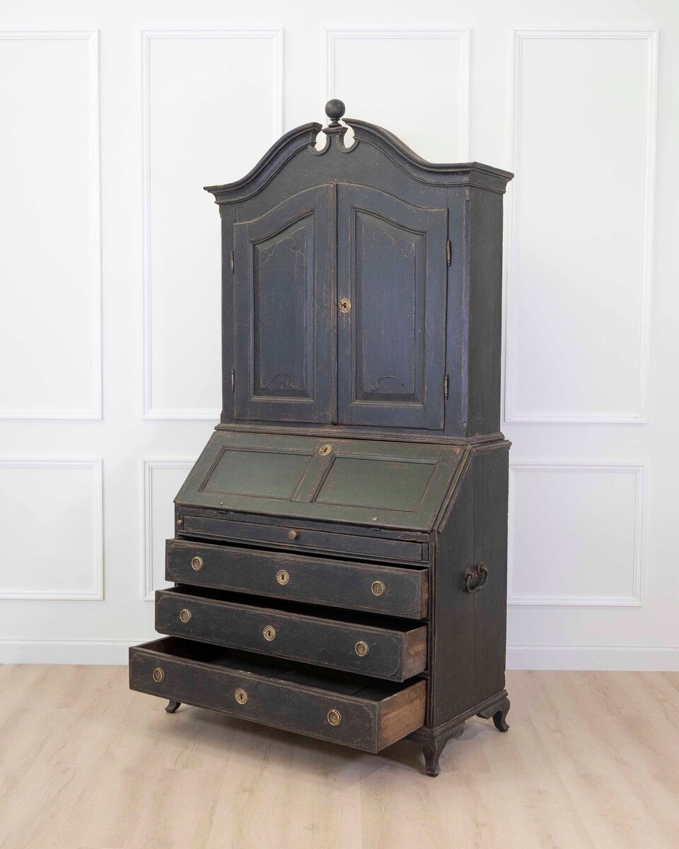 Scandinavian 18th Century Black-Painted Carved Bureau - JAA