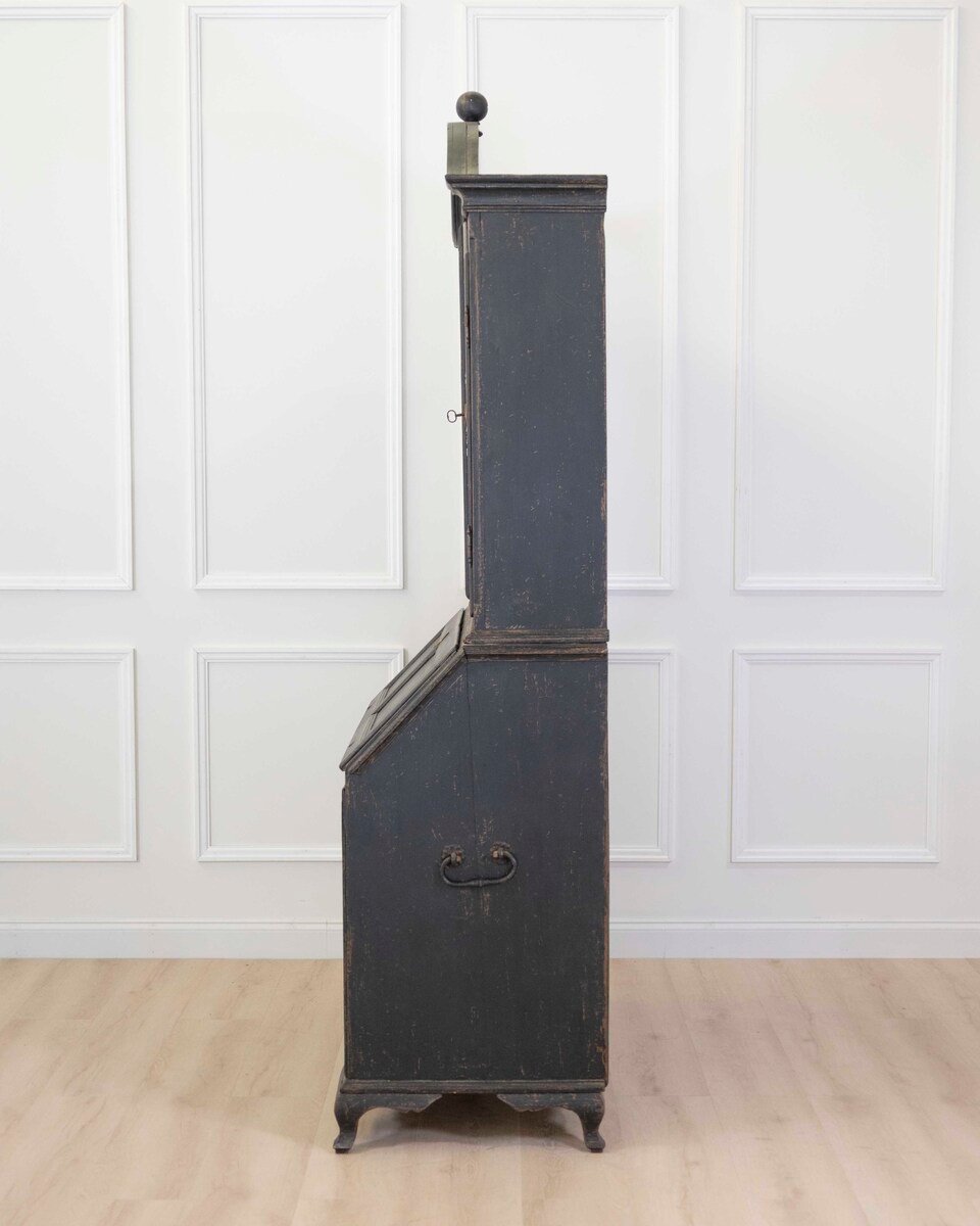 Scandinavian 18th Century Black-Painted Carved Bureau - JAA