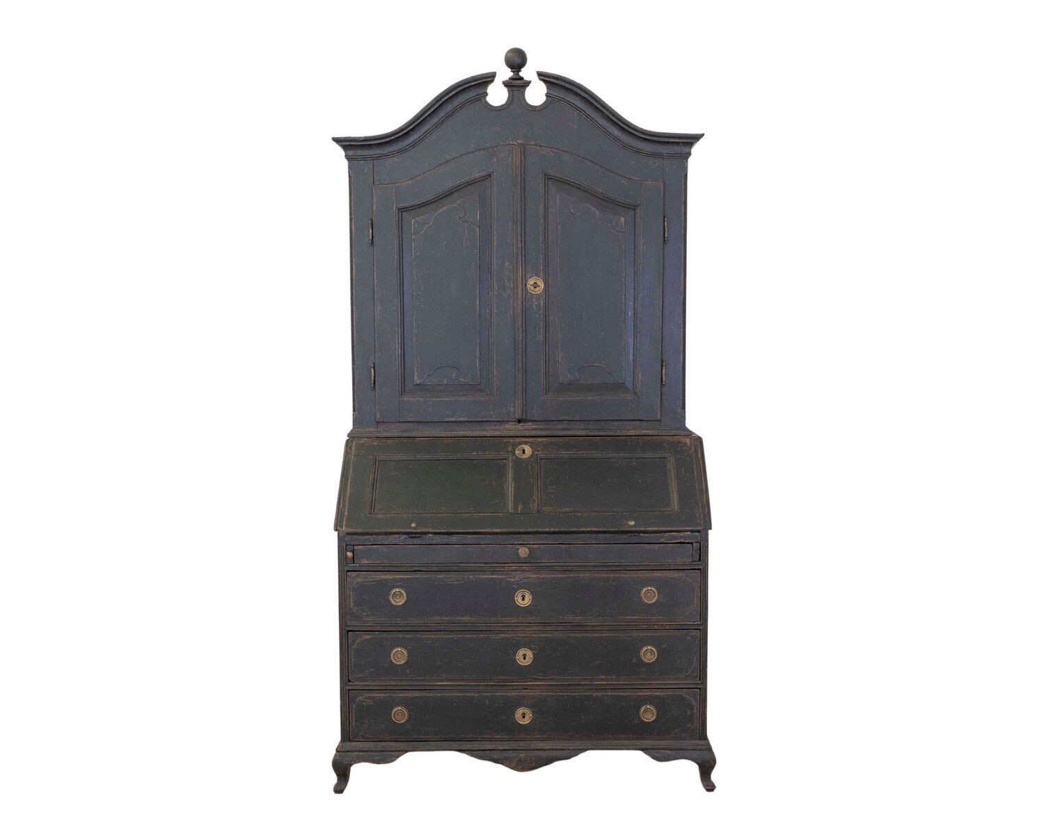 Stunning black Scandianvian bureau with very fine carvings, circa 1790 - JAA