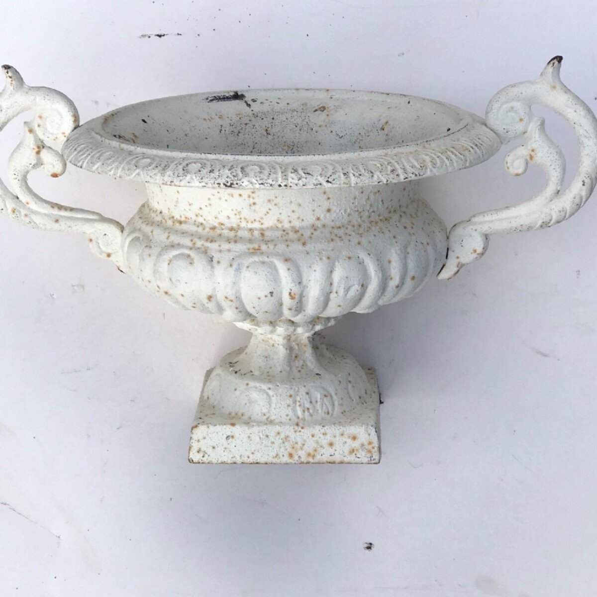 An excellent pair of 19th century cast iron garden urns with twin scrolled handles - JAA