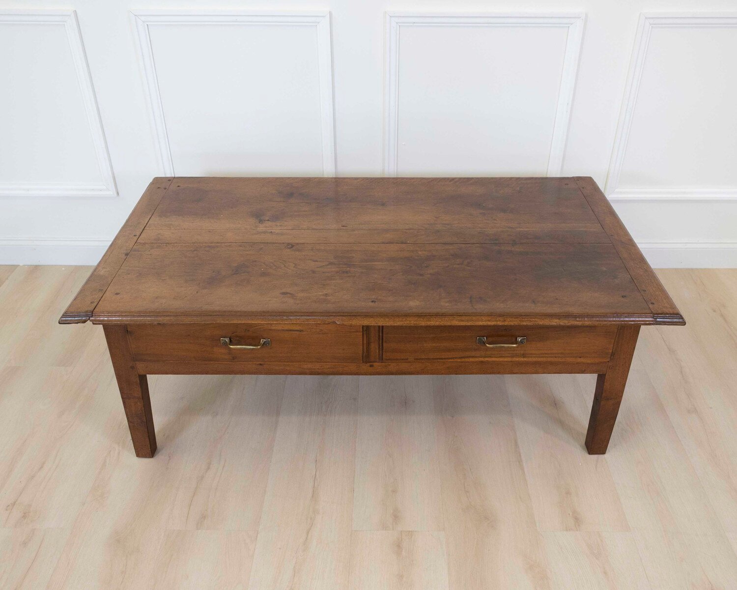 French 19th Century Walnut Coffee Table with Two Frieze Drawers - JAA