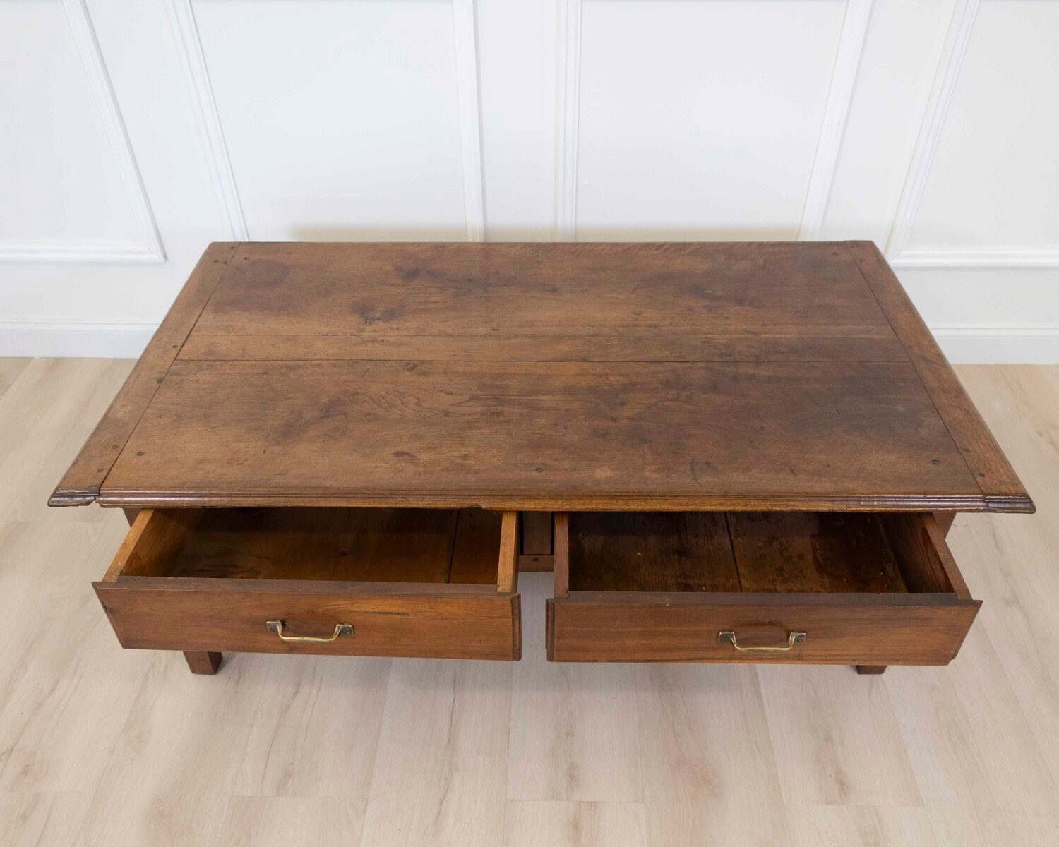 French 19th Century Walnut Coffee Table with Two Frieze Drawers - JAA