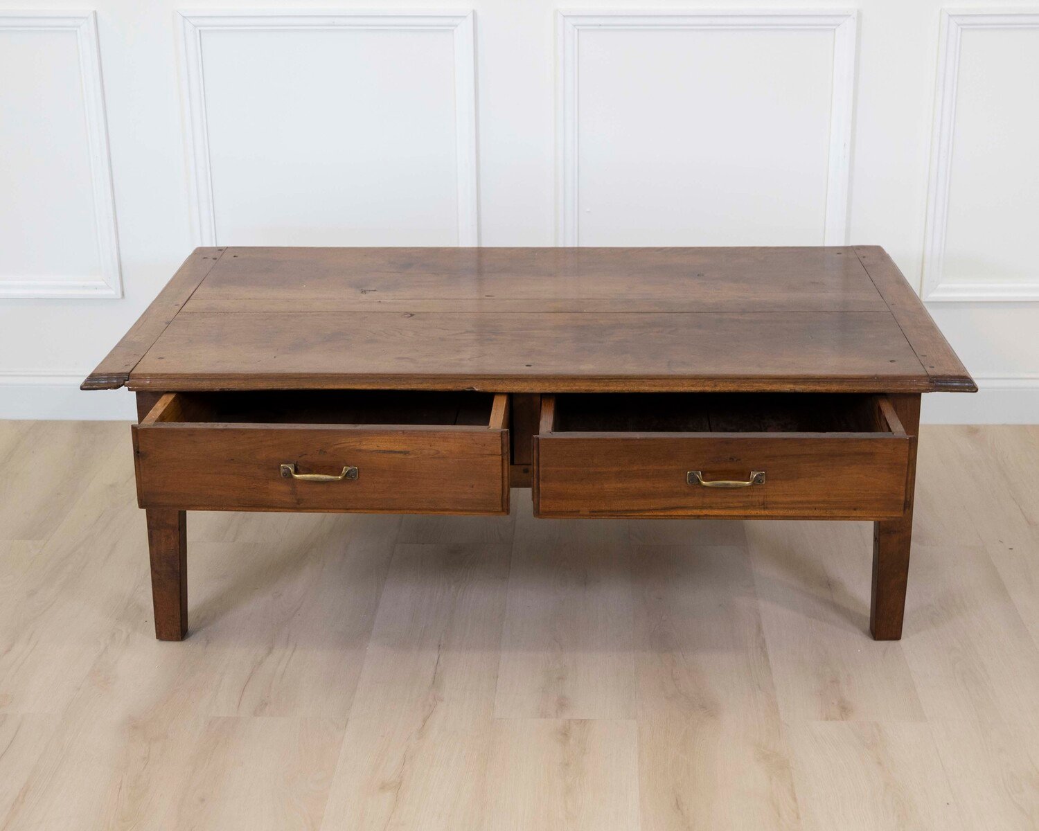 French 19th Century Walnut Coffee Table with Two Frieze Drawers - JAA