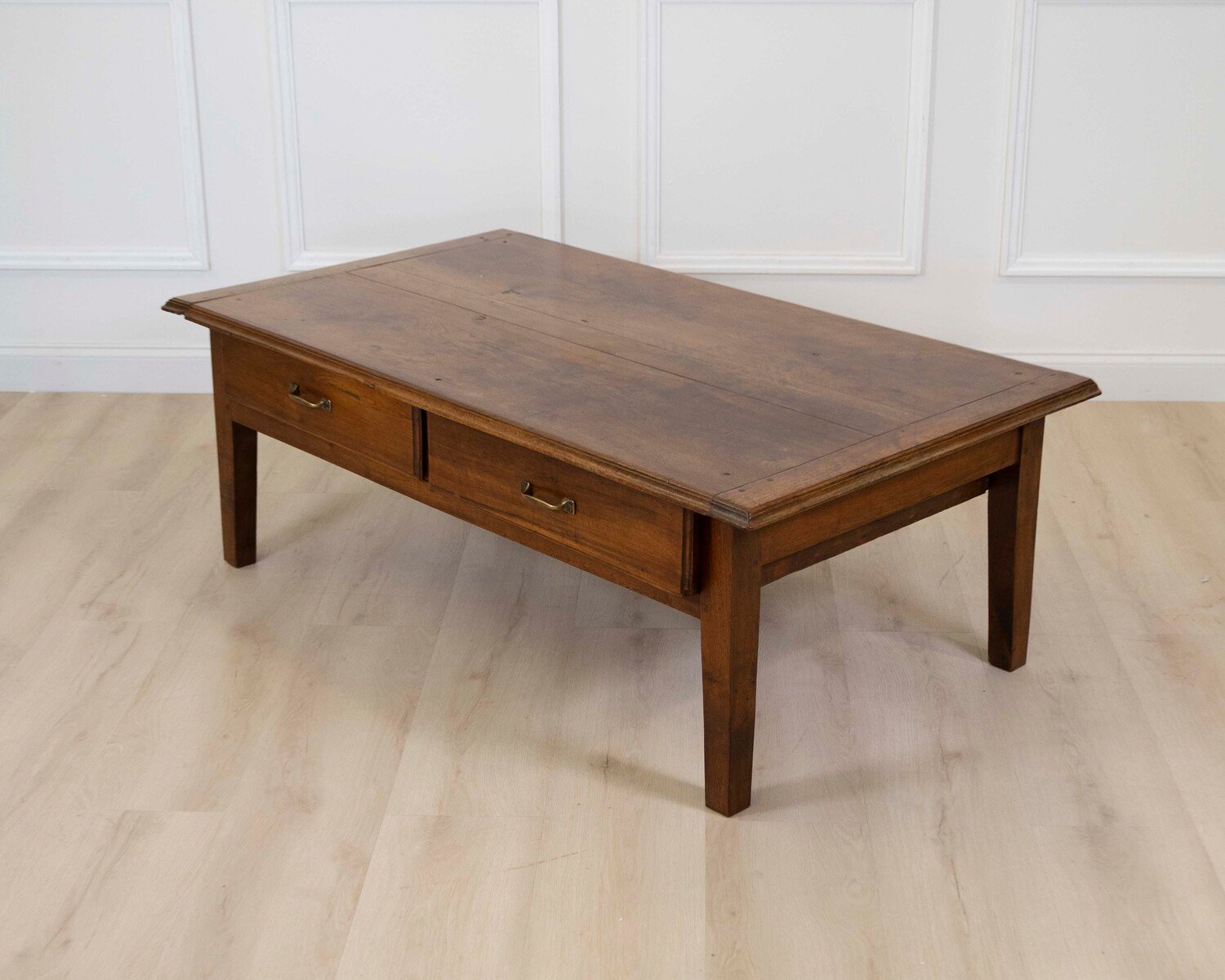 French 19th Century Walnut Coffee Table with Two Frieze Drawers - JAA