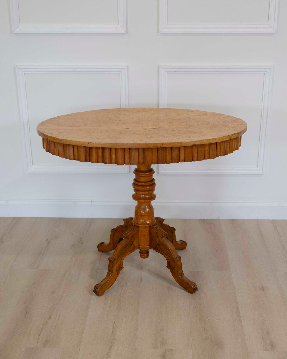 Scandinavian 19th Century Solid Birch Oval Side Table - JAA