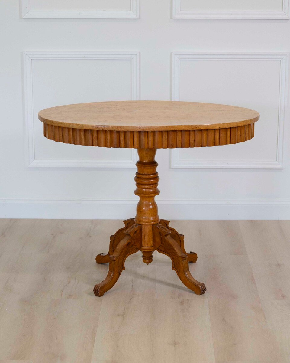 Scandinavian 19th Century Solid Birch Oval Side Table - JAA