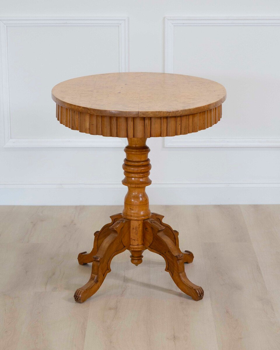 Scandinavian 19th Century Solid Birch Oval Side Table - JAA