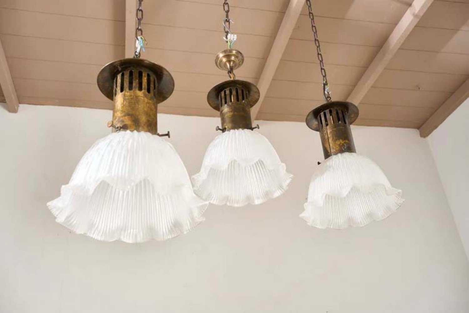 Trio of 20th Century Holophane Pendant Lights - JAA