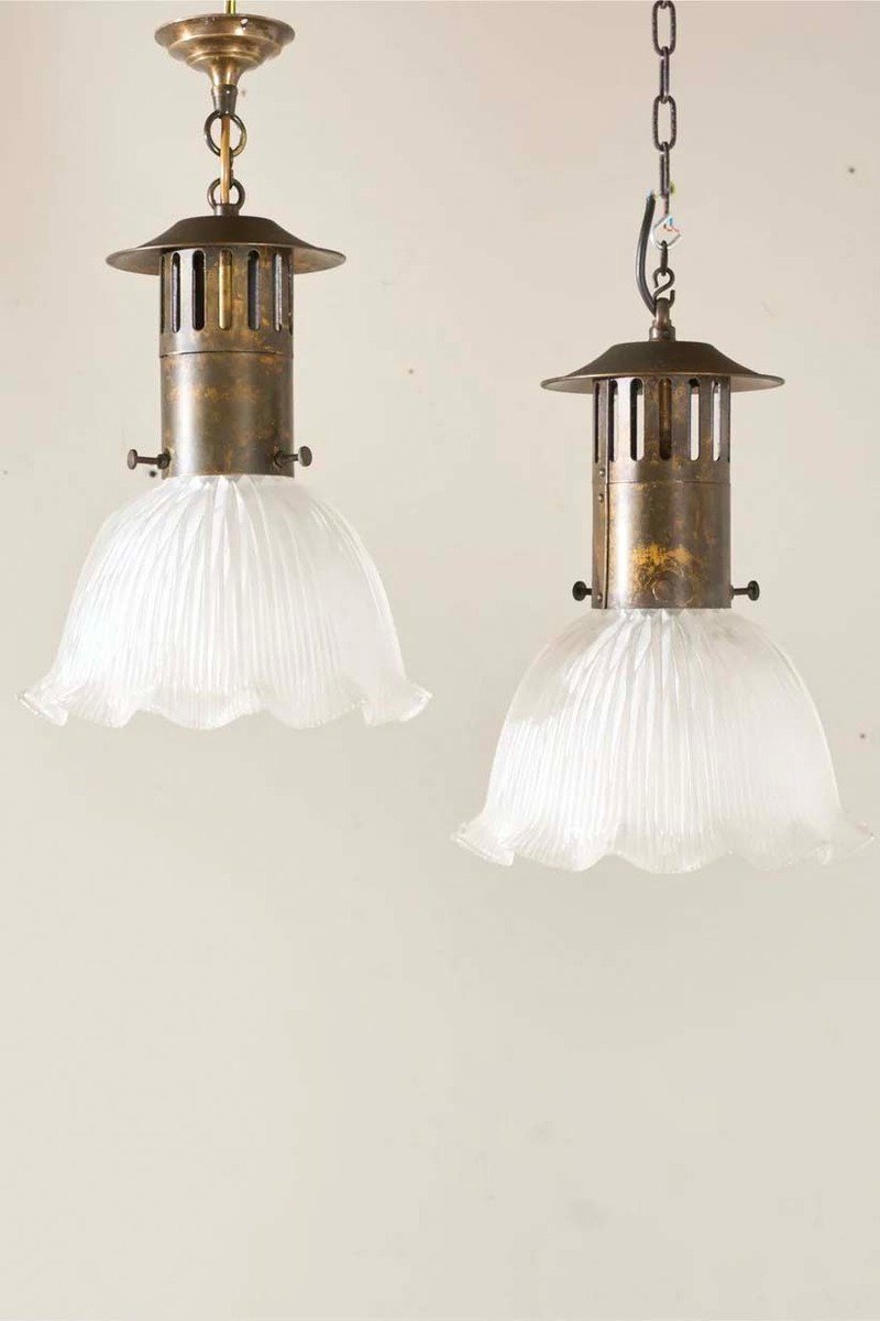Trio of 20th Century Holophane Pendant Lights - JAA