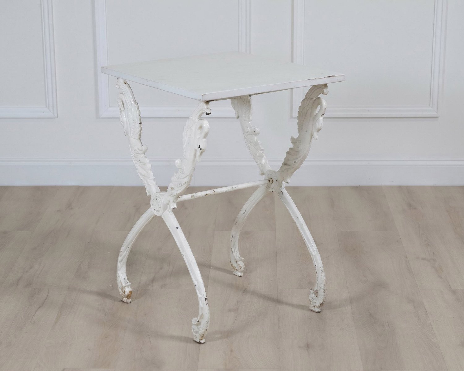 French Antique Painted Iron Swan Motif Table with Carrara Marble - JAA