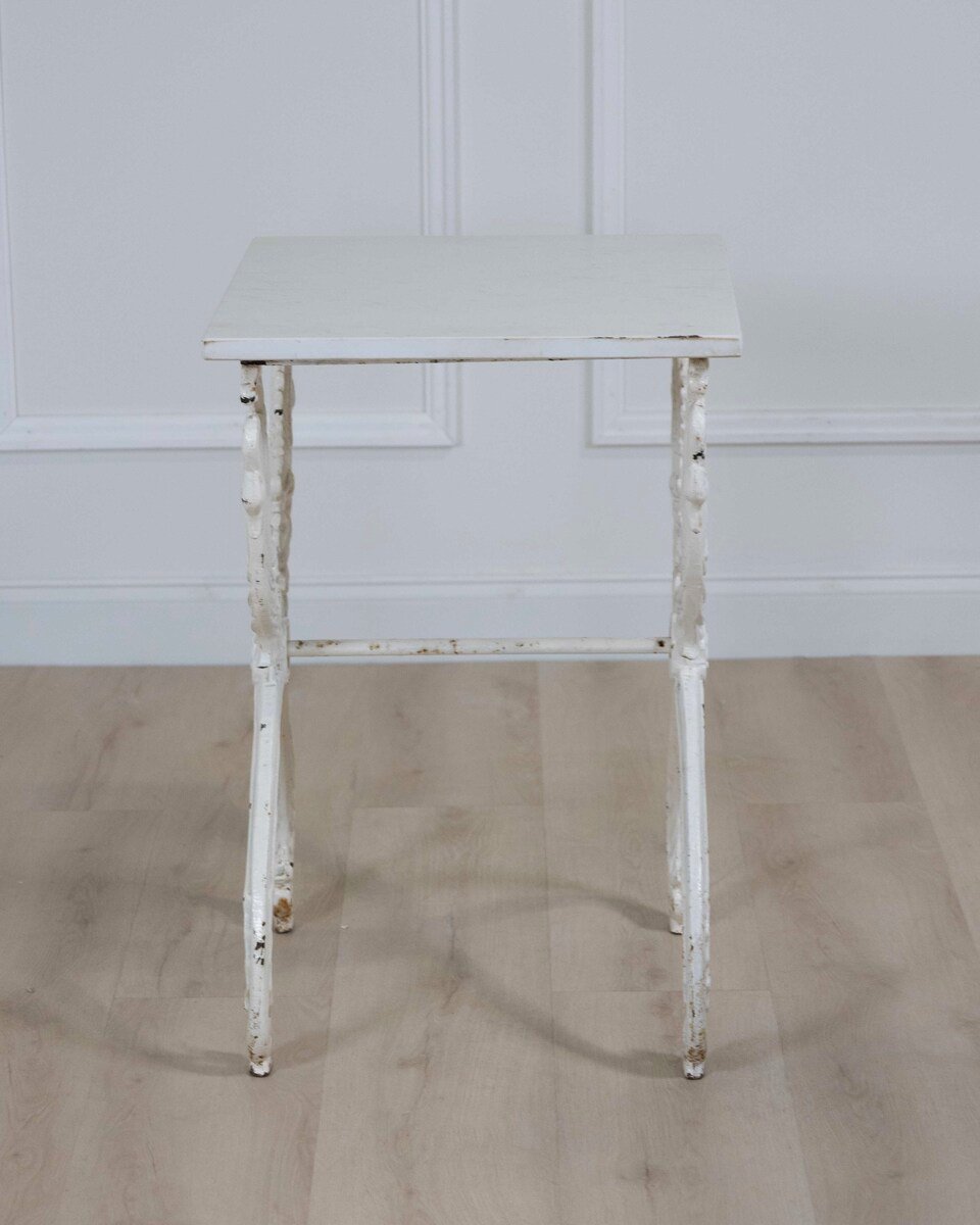 French Antique Painted Iron Swan Motif Table with Carrara Marble - JAA
