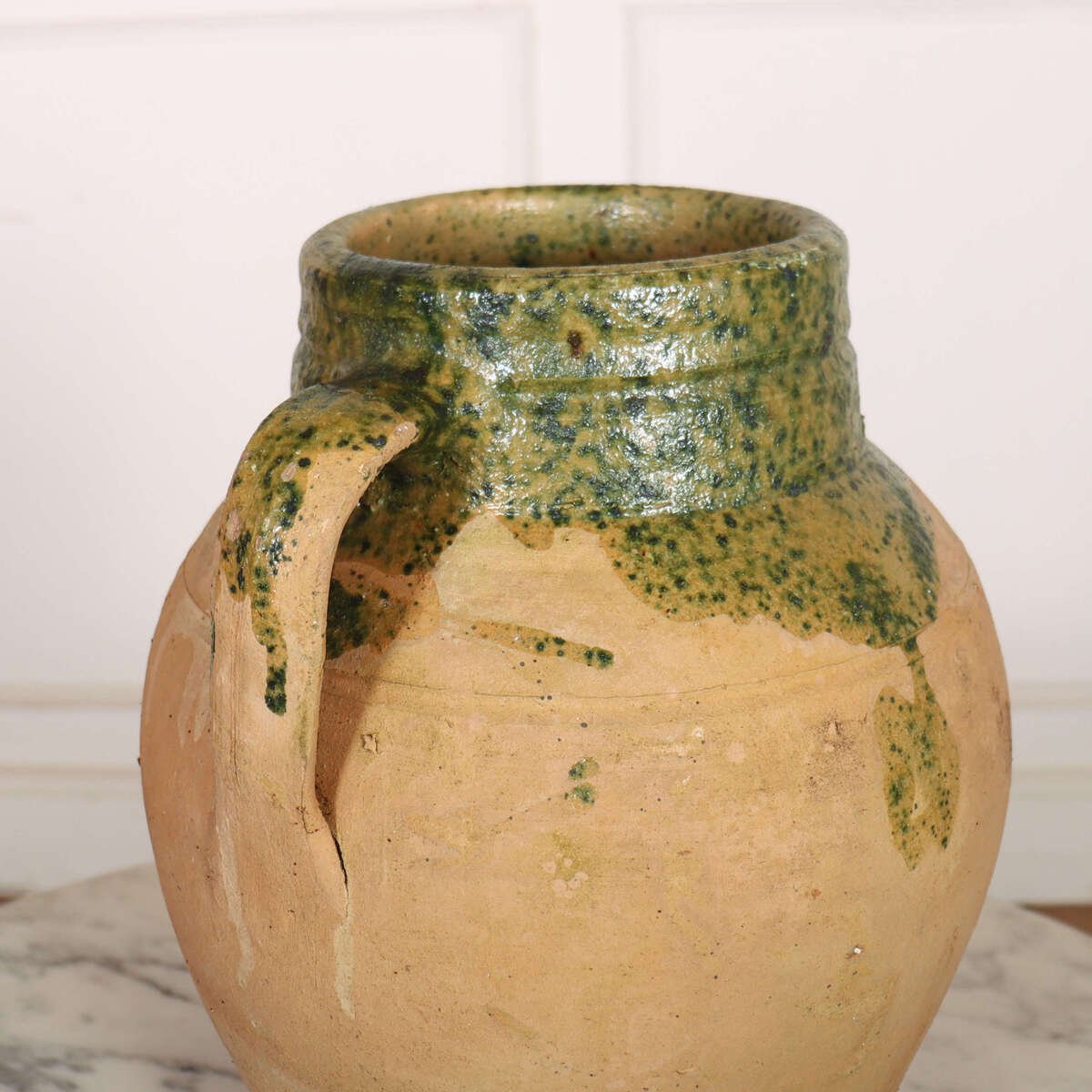 Early 20th C Turkish water pot with a green glaze. 1900. - JAA