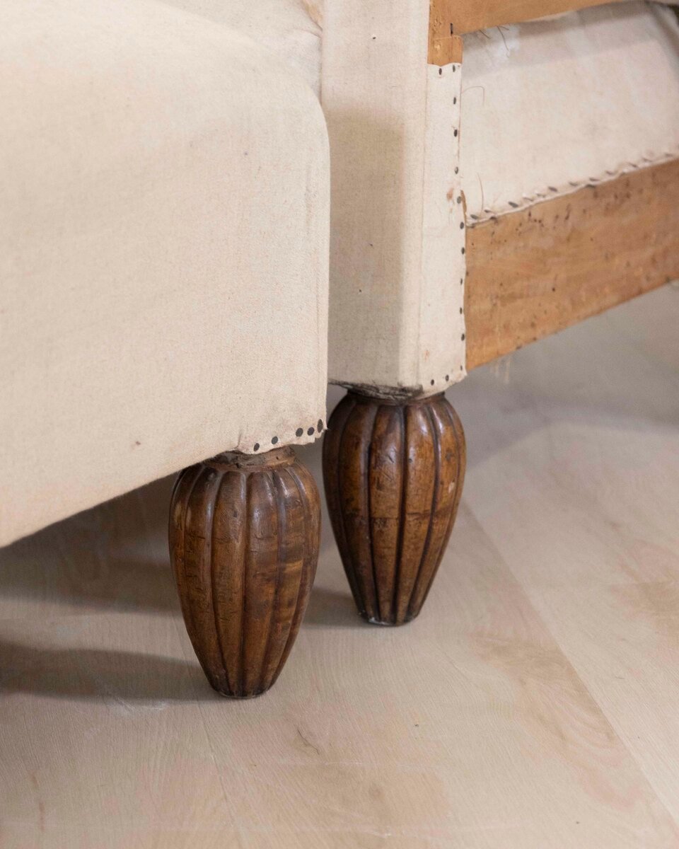Pair of 20th Century Art Deco Club Chairs with Matching Stool, Ready to Upholster - JAA