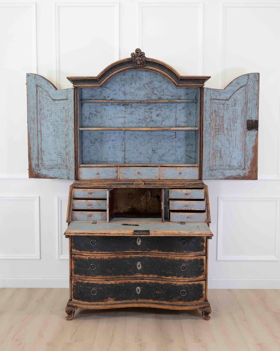 Danish 18th Century Bow-Fronted Rococo Secretary - JAA