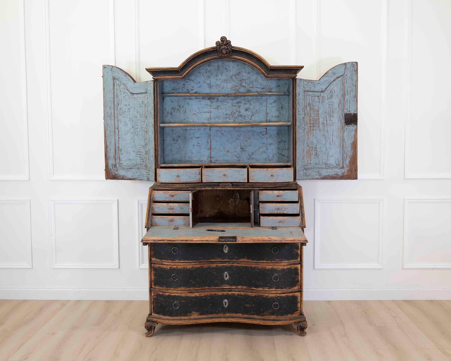 Danish 18th Century Bow-Fronted Rococo Secretary - JAA