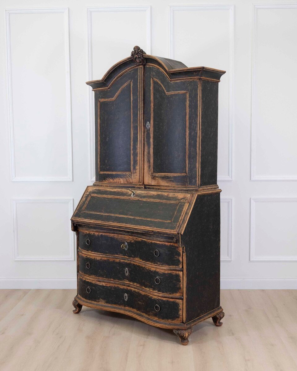 Danish 18th Century Bow-Fronted Rococo Secretary - JAA