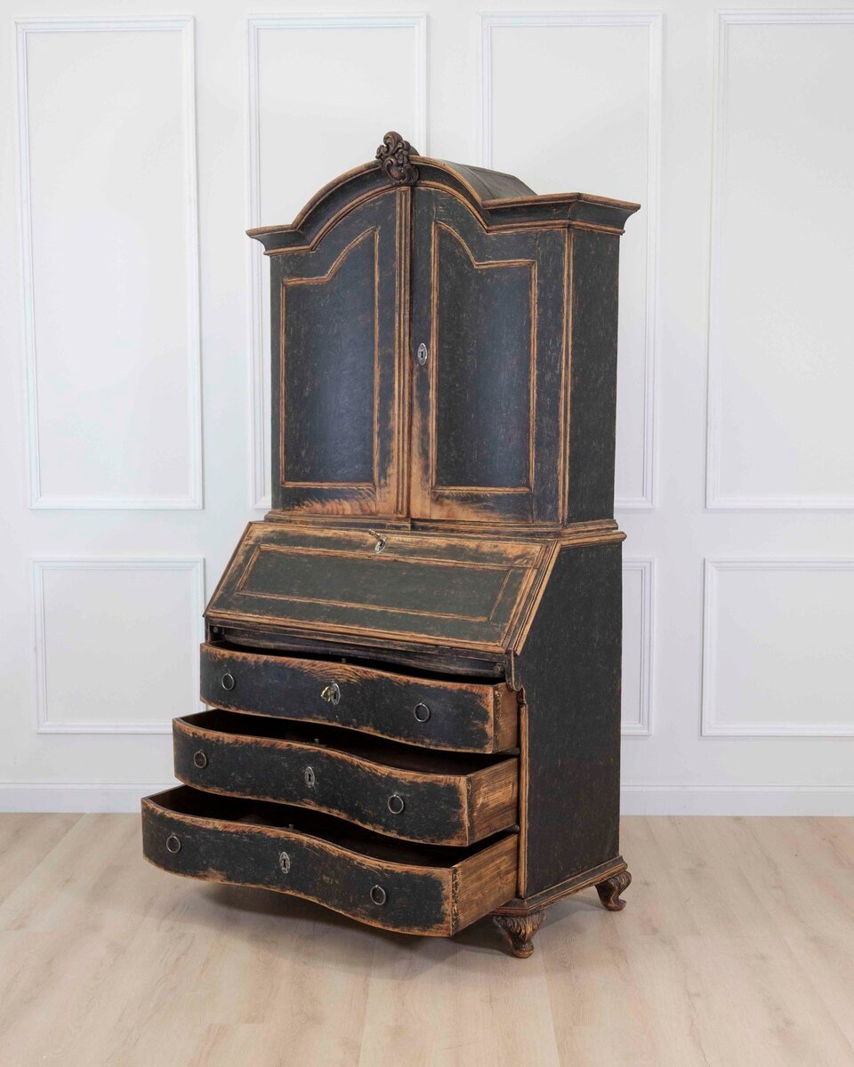 Danish 18th Century Bow-Fronted Rococo Secretary - JAA
