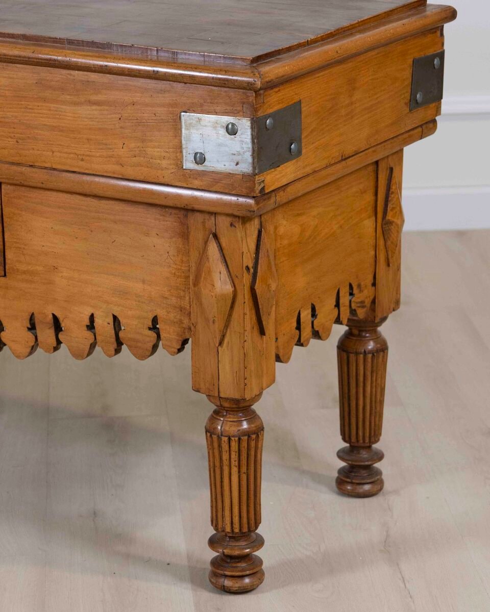 French 20th Century Beech and Fruitwood Butcher's Block - JAA