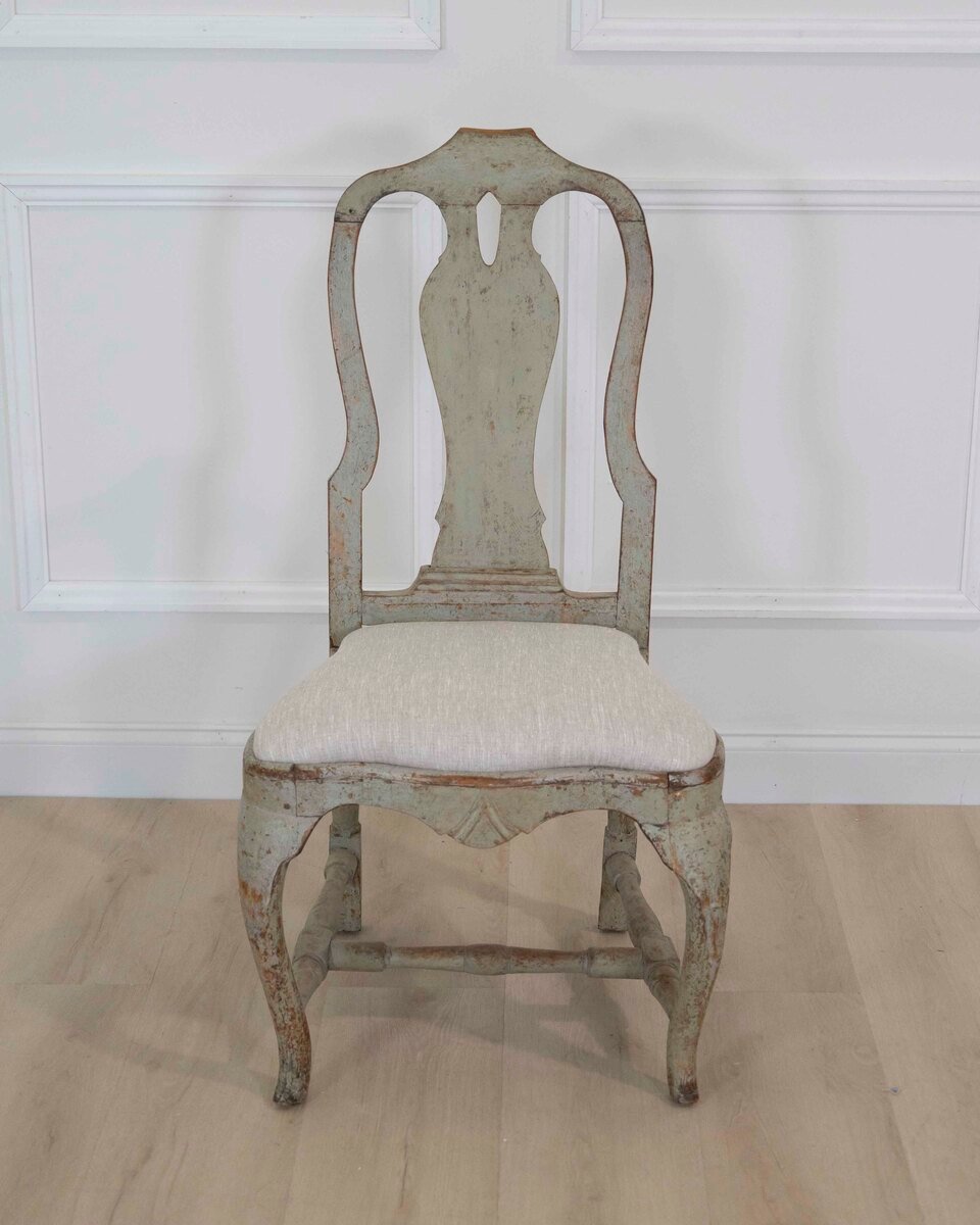 A period rococo chairs, scraped to original paint and newly upholstered in linen. Circa 1770 - JAA