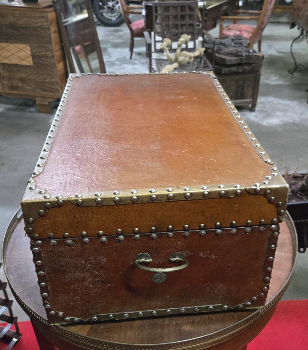 Antique Leather-Lined Trunk – Brass Studs and Fittings - JAA