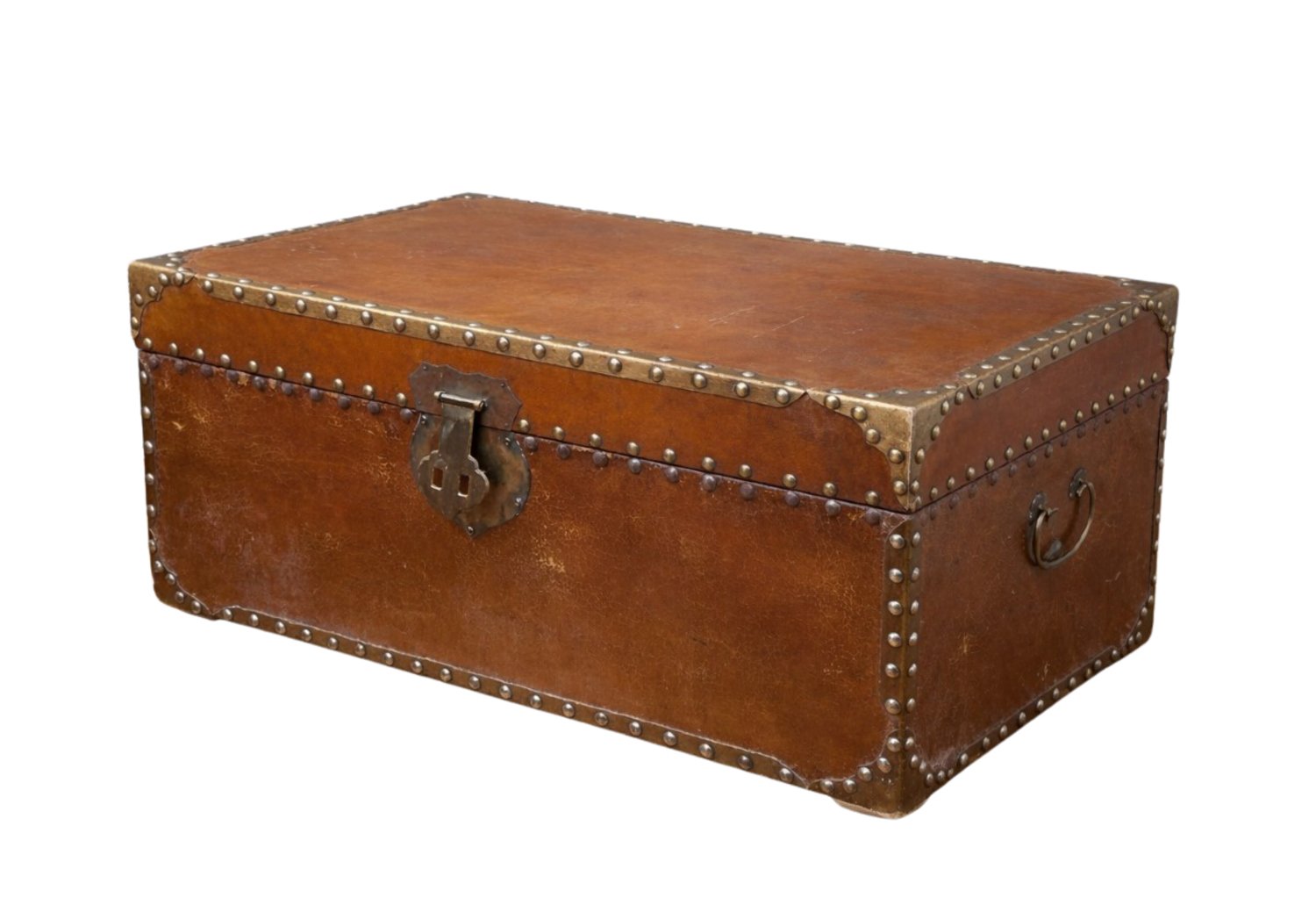 Antique Leather-Lined Trunk – Brass Studs and Fittings