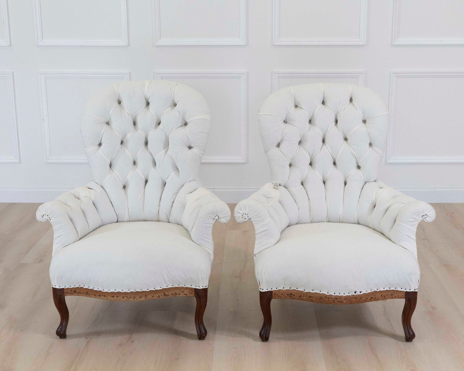 Pair of 20th Century French High Back Chairs, Ready to Upholster - JAA