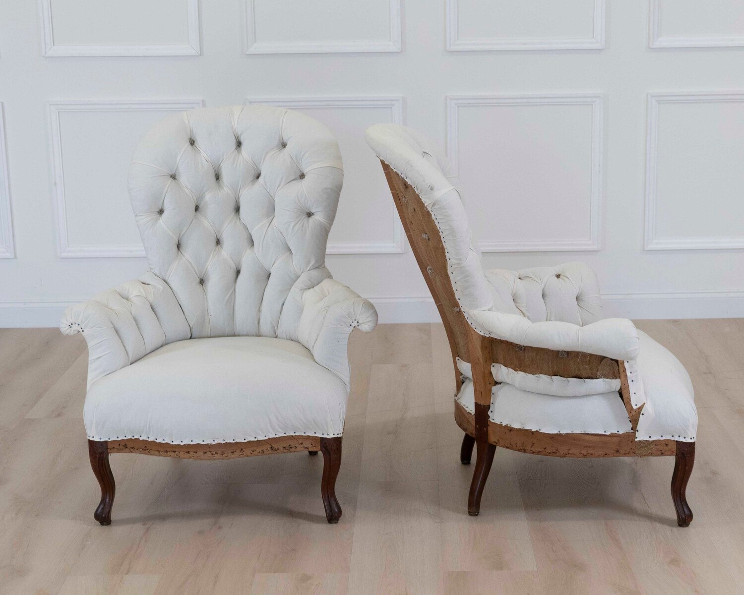 Pair of 20th Century French High Back Chairs, Ready to Upholster - JAA