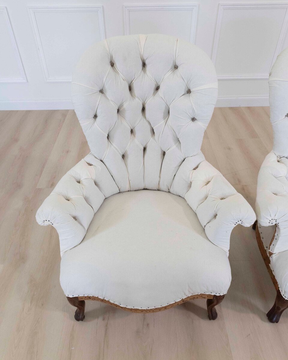 Pair of 20th Century French High Back Chairs, Ready to Upholster - JAA