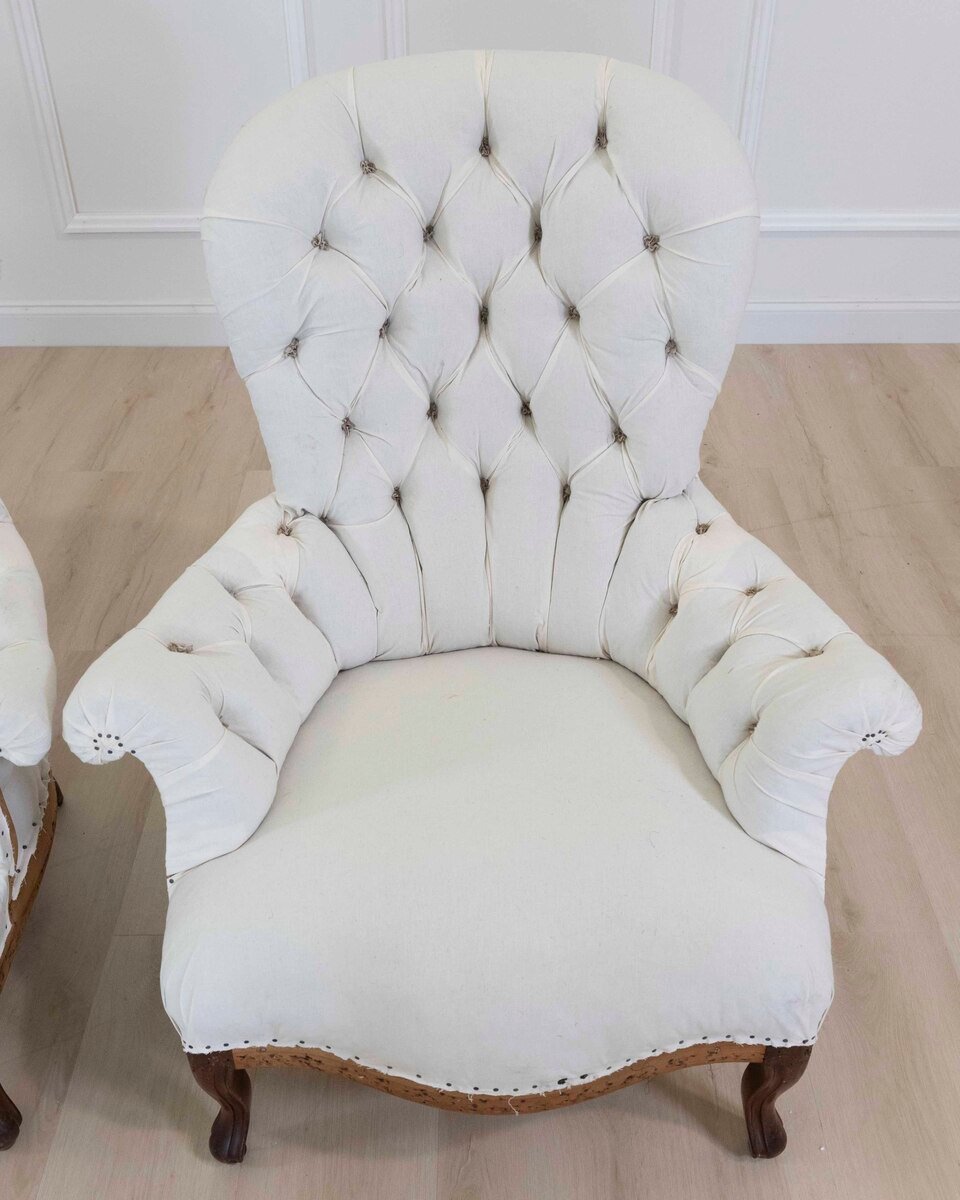 Pair of 20th Century French High Back Chairs, Ready to Upholster - JAA