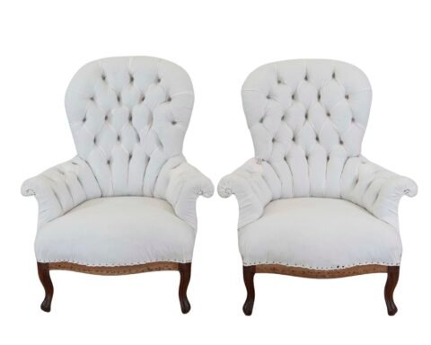 Pair of 20th Century French High Back Chairs, Ready to Upholster