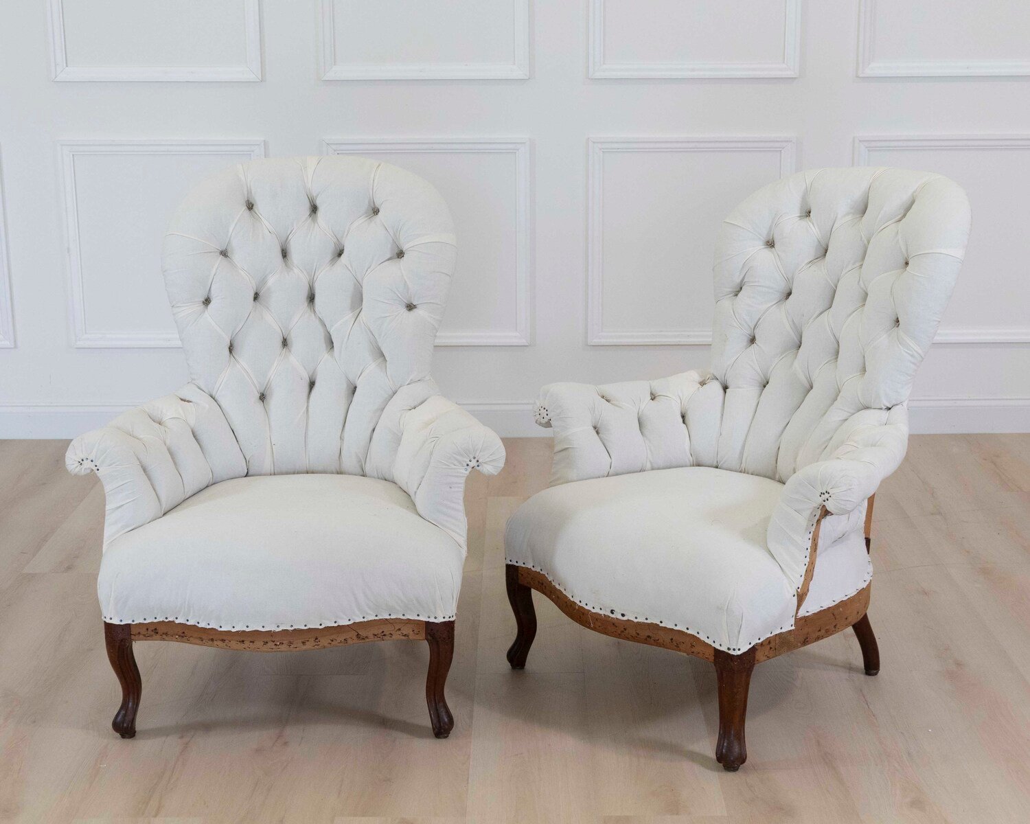 Pair of 20th Century French High Back Chairs, Ready to Upholster - JAA