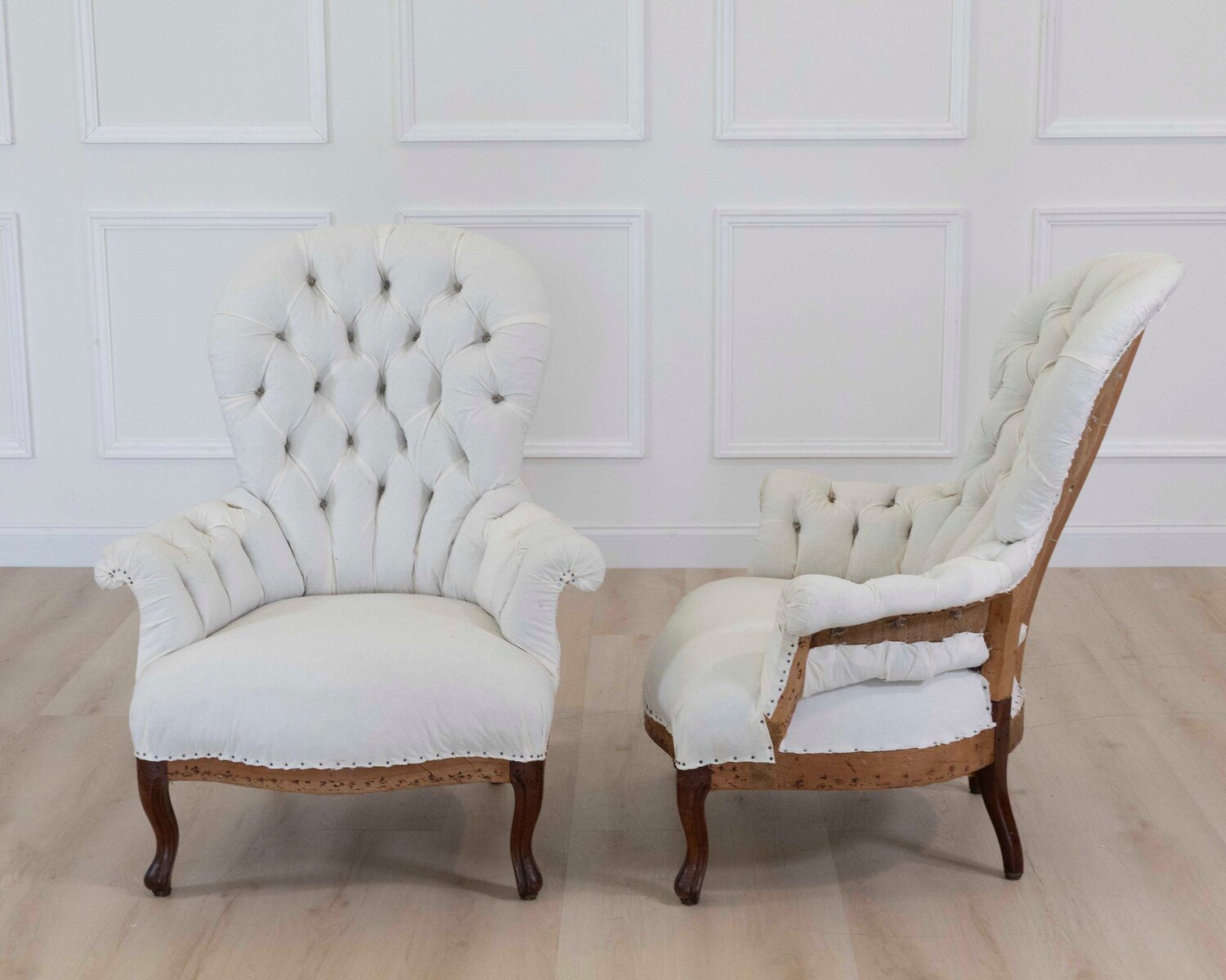 Pair of 20th Century French High Back Chairs, Ready to Upholster - JAA