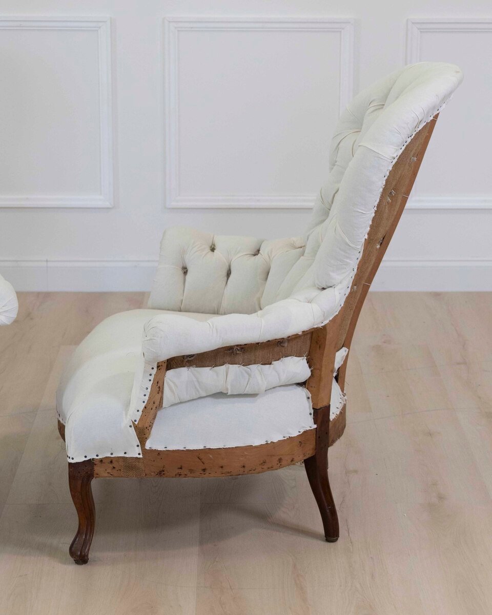 Pair of 20th Century French High Back Chairs, Ready to Upholster - JAA