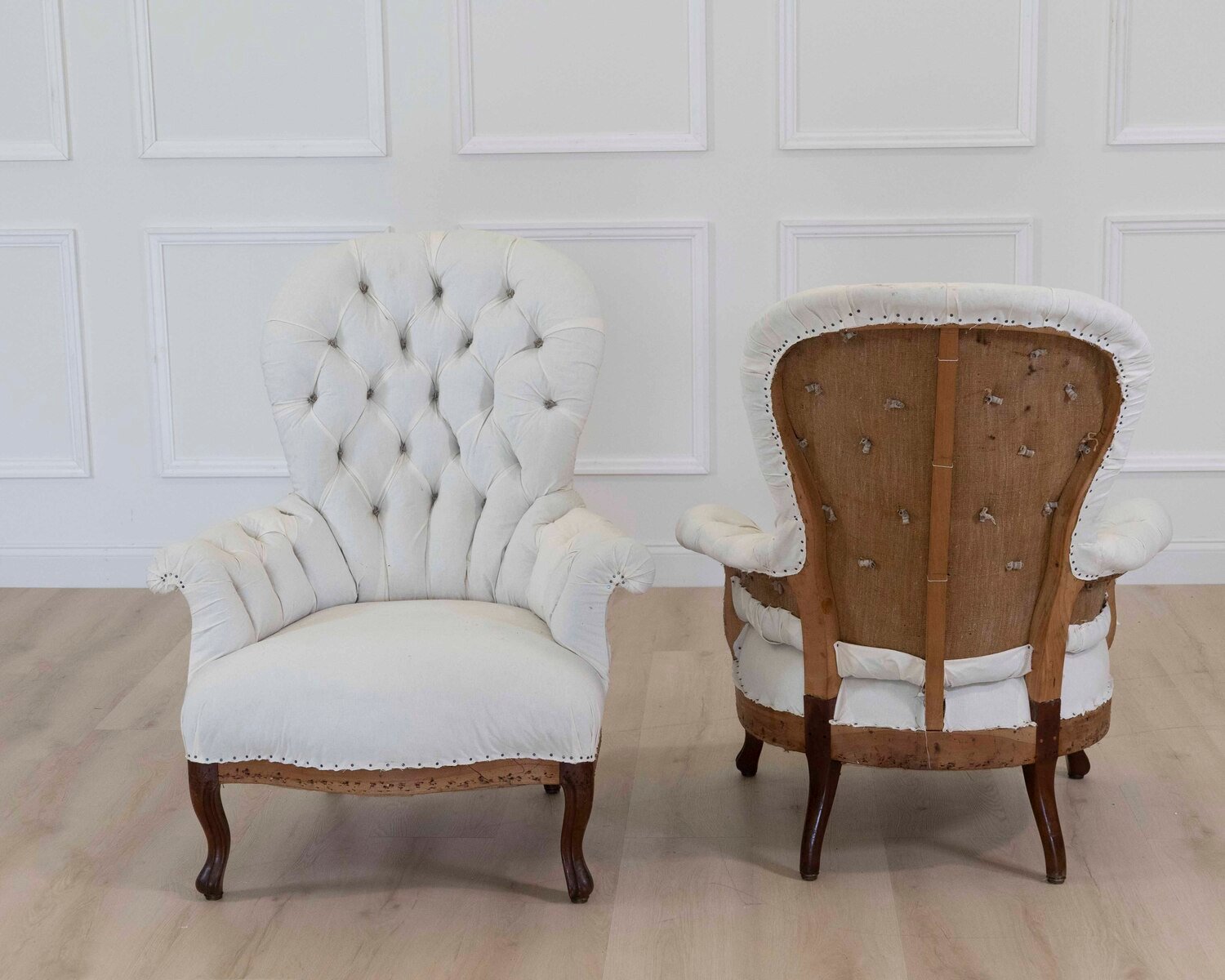 Pair of 20th Century French High Back Chairs, Ready to Upholster - JAA