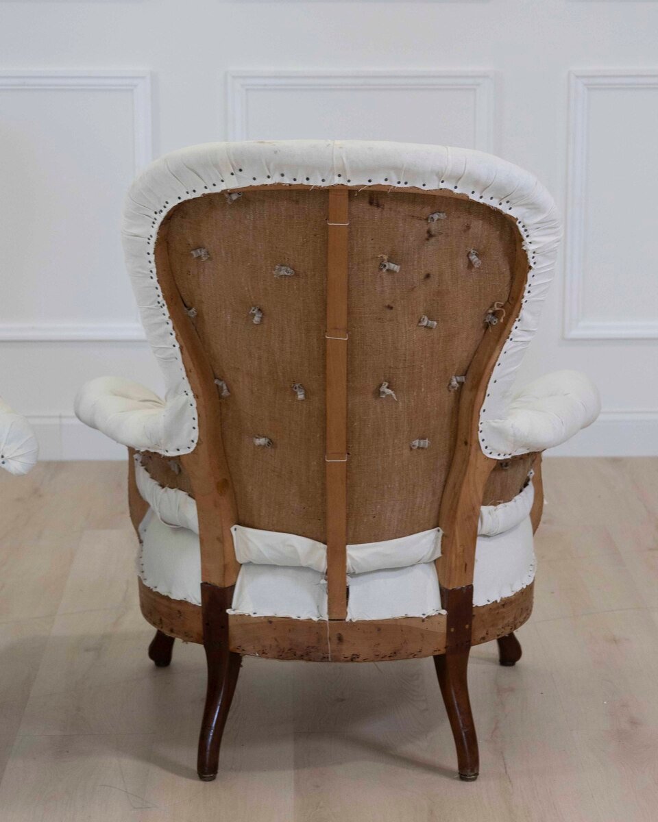 Pair of 20th Century French High Back Chairs, Ready to Upholster - JAA