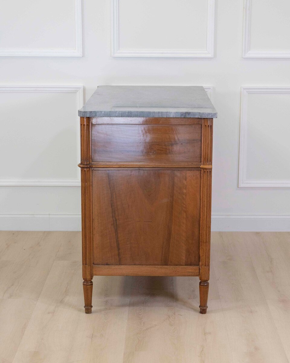 French 18th Century Louis XVI Walnut Marble-Top Chest of Drawers - JAA