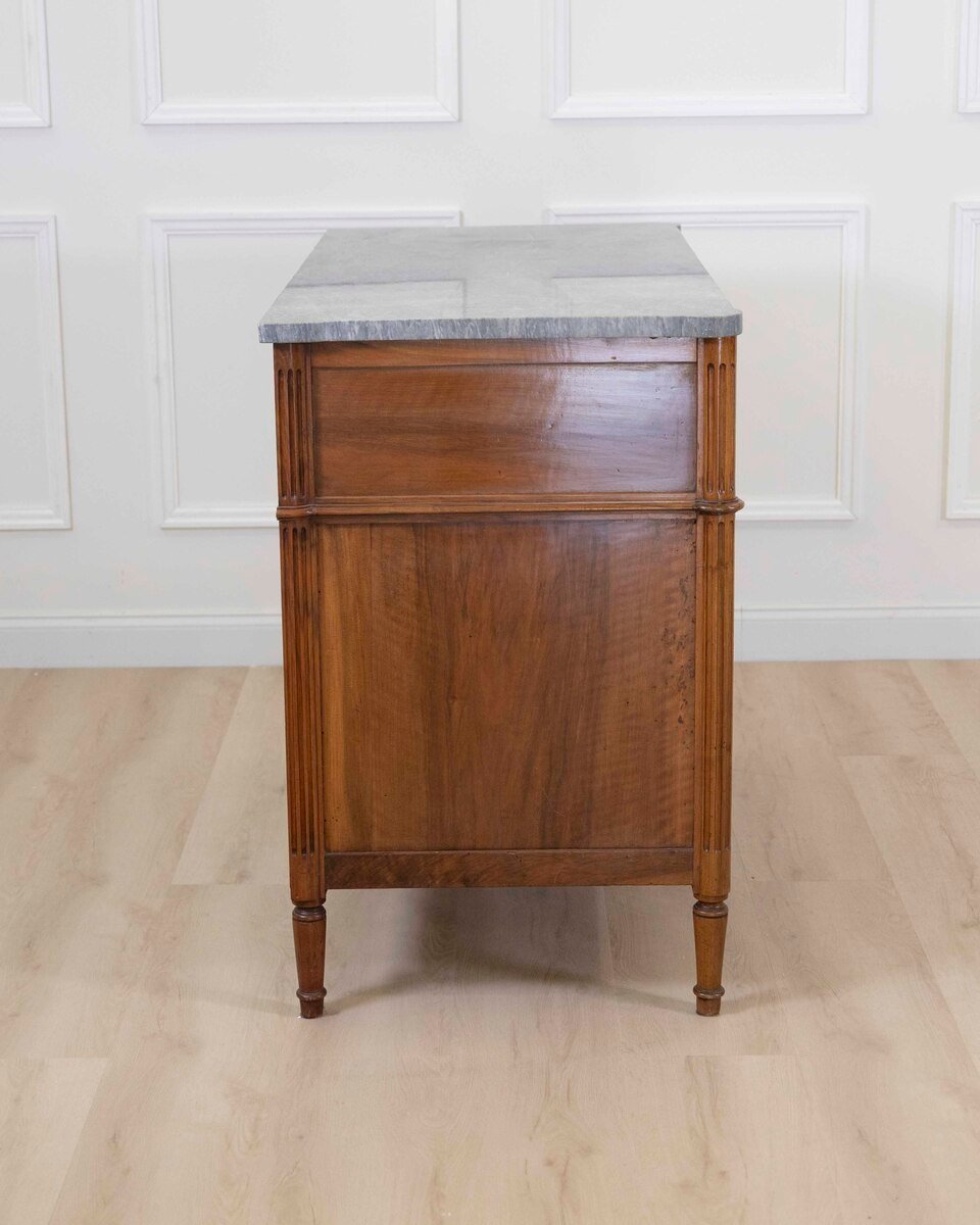 French 18th Century Louis XVI Walnut Marble-Top Chest of Drawers - JAA