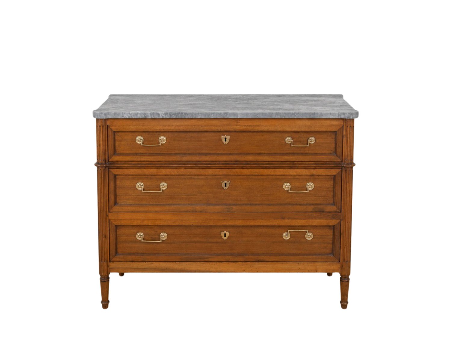 French 18th Century Louis XVI Walnut Marble-Top Chest of Drawers - JAA