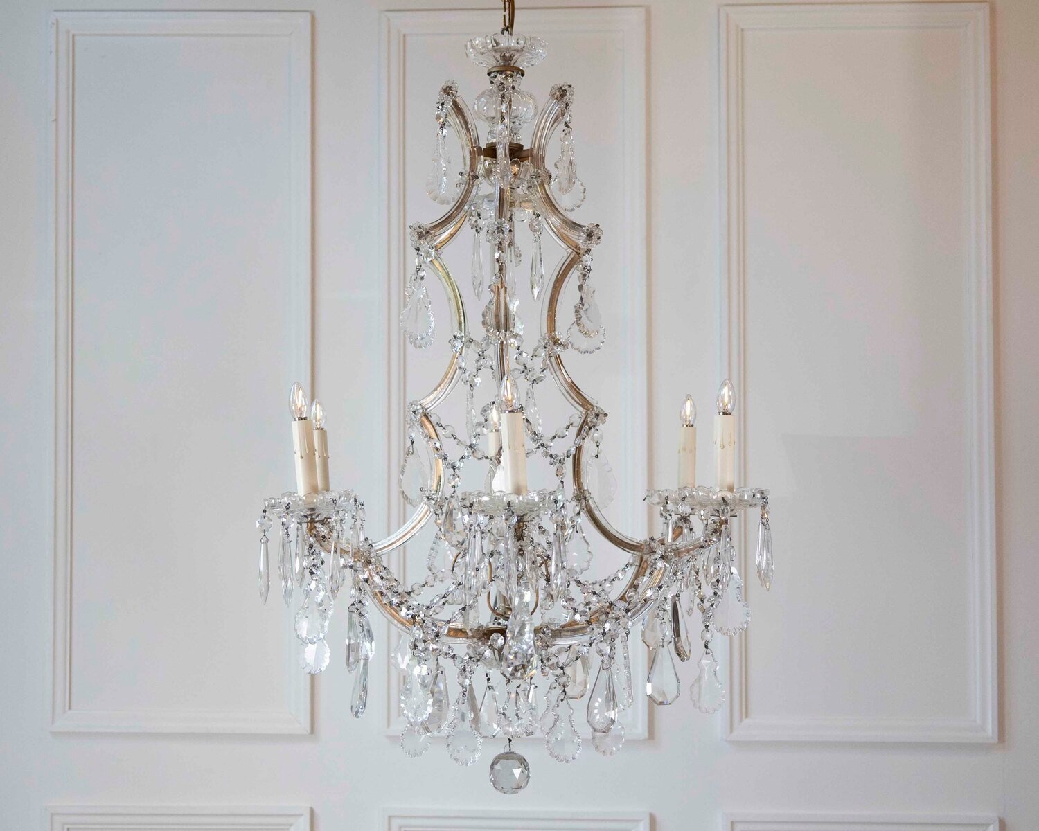 Italian Crystal Seven-light Chandelier Maria Theresa Style 1950s - JAA
