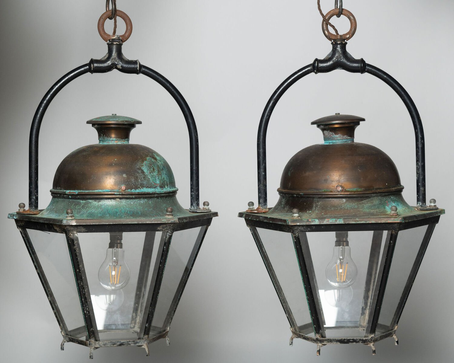 Pair of Antique French Copper and Iron Lanterns from Provence - JAA