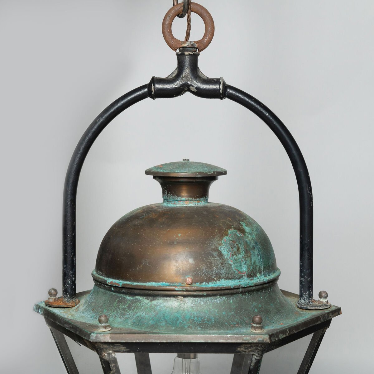 Pair of Antique French Copper and Iron Lanterns from Provence - JAA