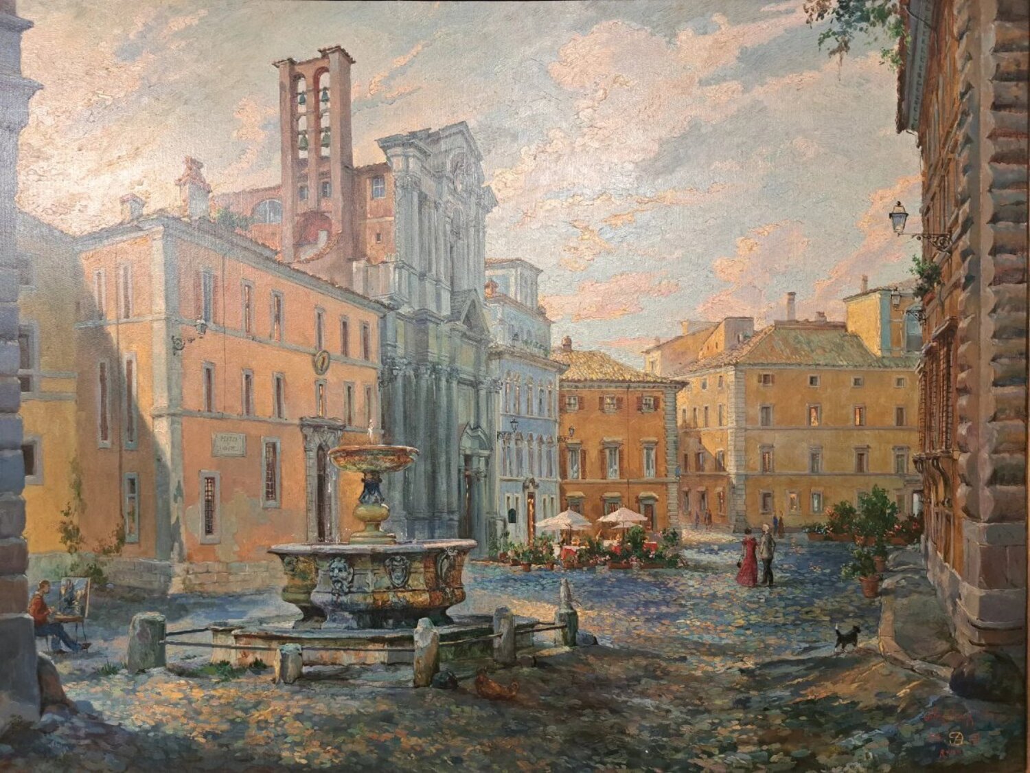 Rome, View Of Piazza Campitelli. Oil On Canvas - JAA