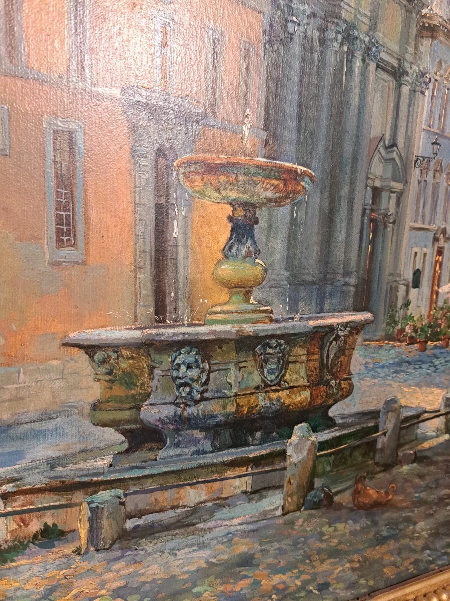 Rome, View Of Piazza Campitelli. Oil On Canvas - JAA