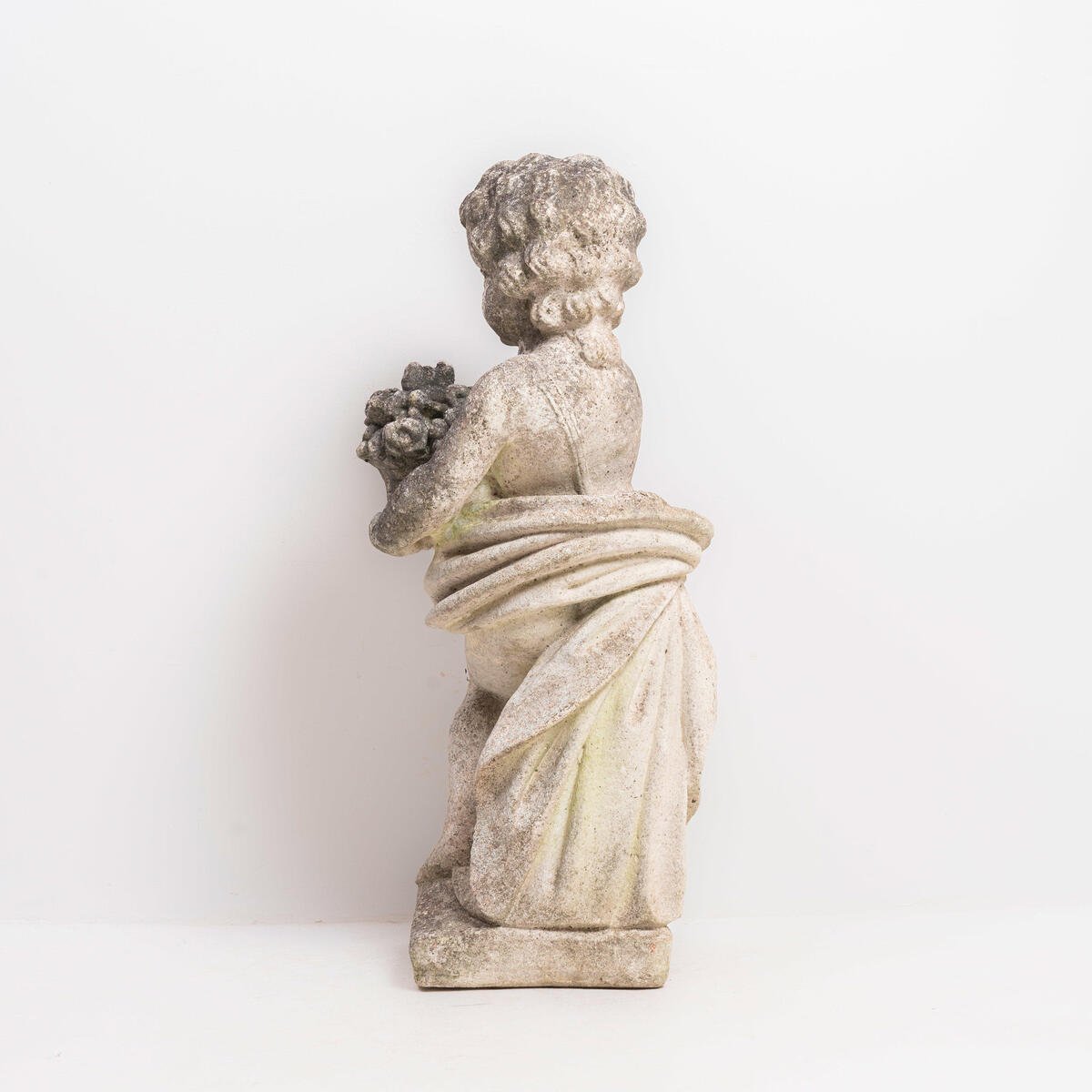 Italian 20th Century Reconstituted Stone Garden Statue of a Child Holding a Basket of Flowers - JAA