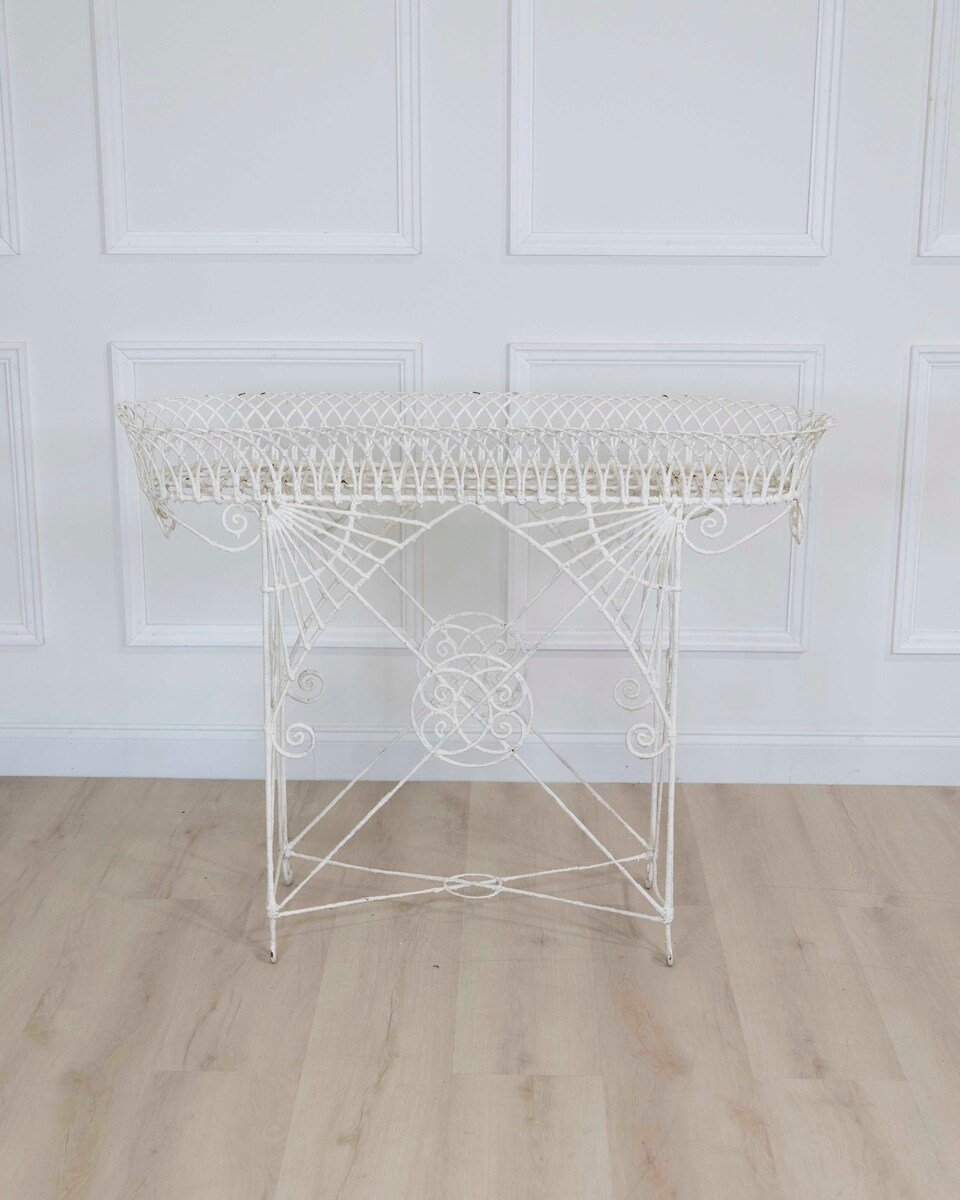 A high quality Victorian wirework plant stand with basket design upper tray and very decorative supports - JAA