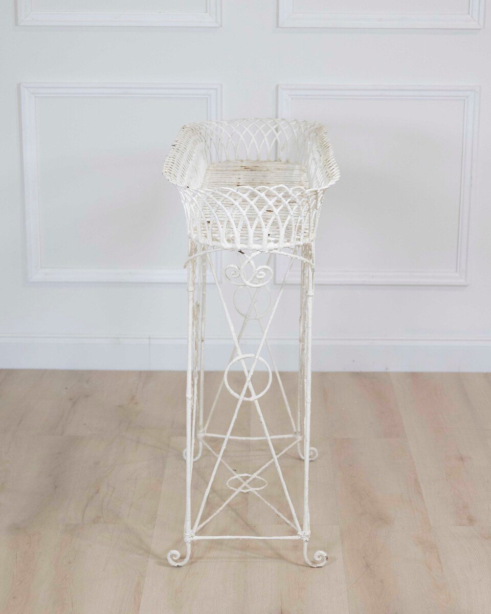 A high quality Victorian wirework plant stand with basket design upper tray and very decorative supports - JAA