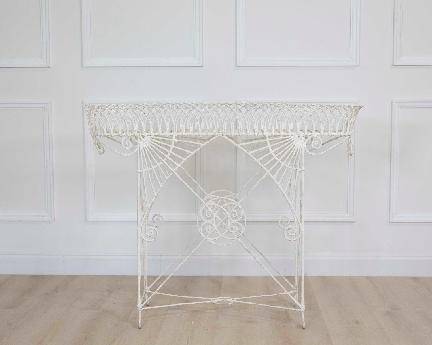 A high quality Victorian wirework plant stand with basket design upper tray and very decorative supports - JAA
