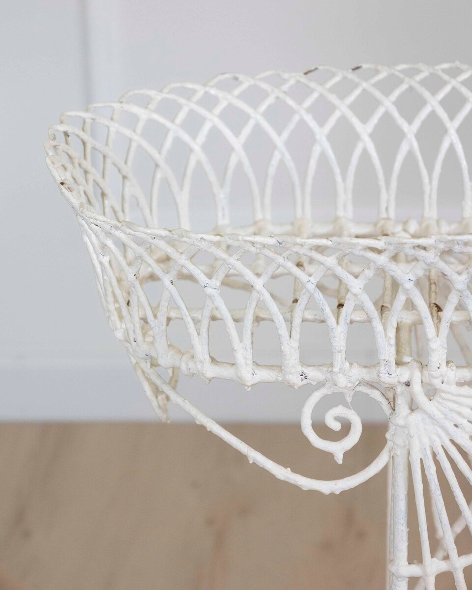 A high quality Victorian wirework plant stand with basket design upper tray and very decorative supports - JAA