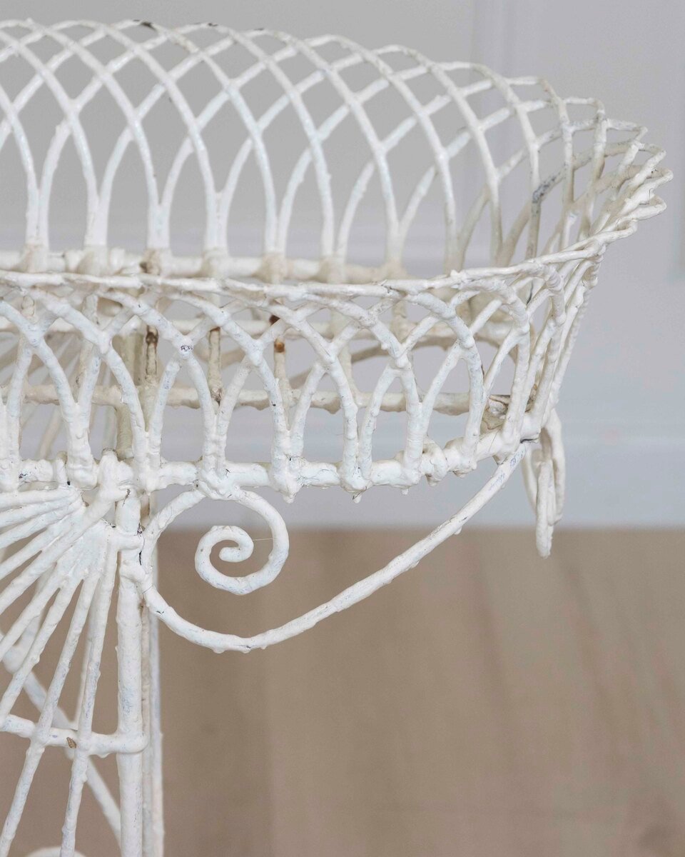A high quality Victorian wirework plant stand with basket design upper tray and very decorative supports - JAA