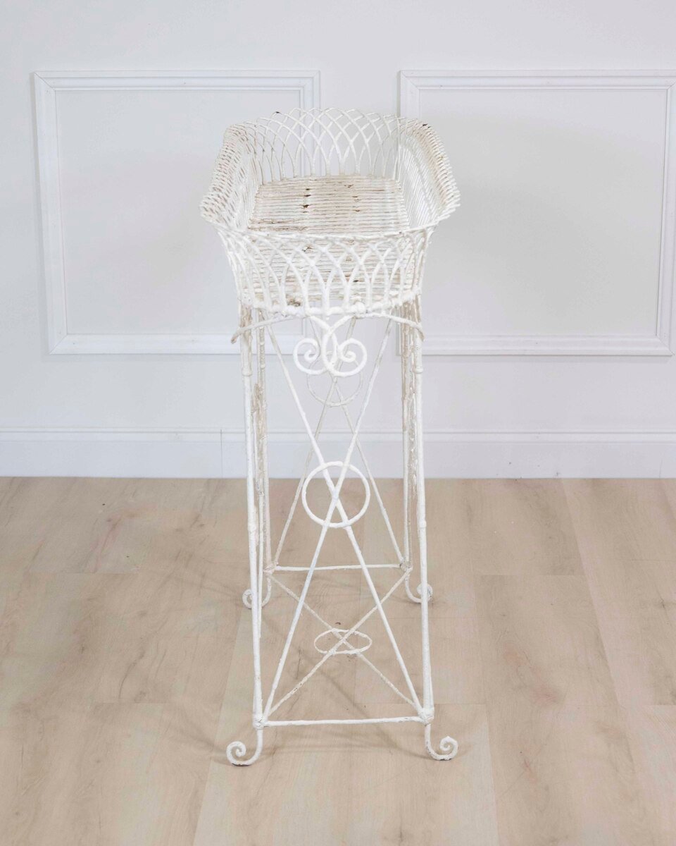 A high quality Victorian wirework plant stand with basket design upper tray and very decorative supports - JAA